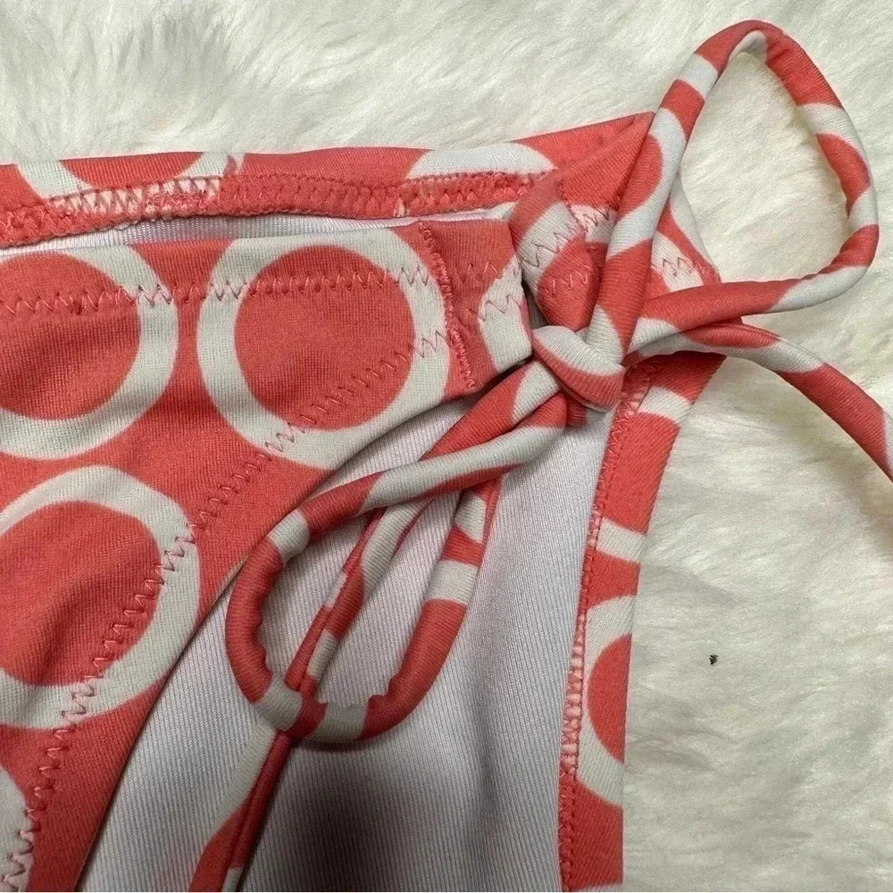 Victoria’s Secret Swim Bottoms Bikini Tie Sides Circles Peach & White Size Large - Picture 4 of 16